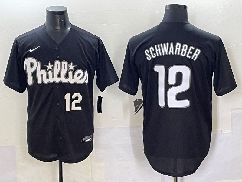 Men 2025 Philadelphia Phillies #12 Schwarber Black Fashion Nike MLB Jersey style 7094->philadelphia phillies->MLB Jersey